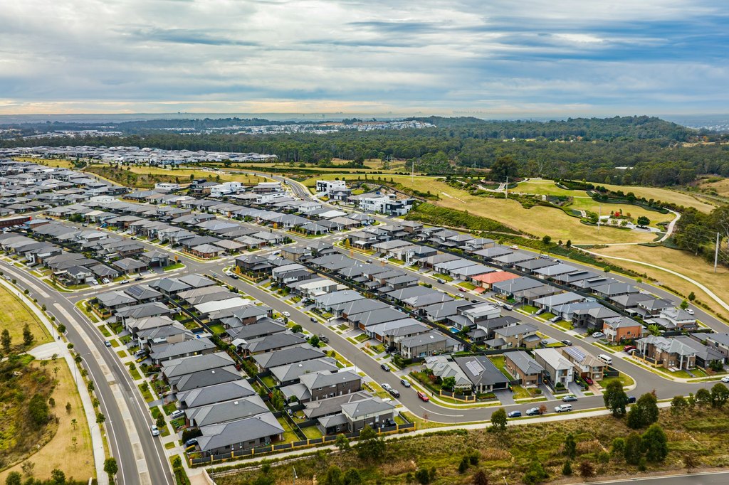 Aerial view of a new suburban housing estate in Australia